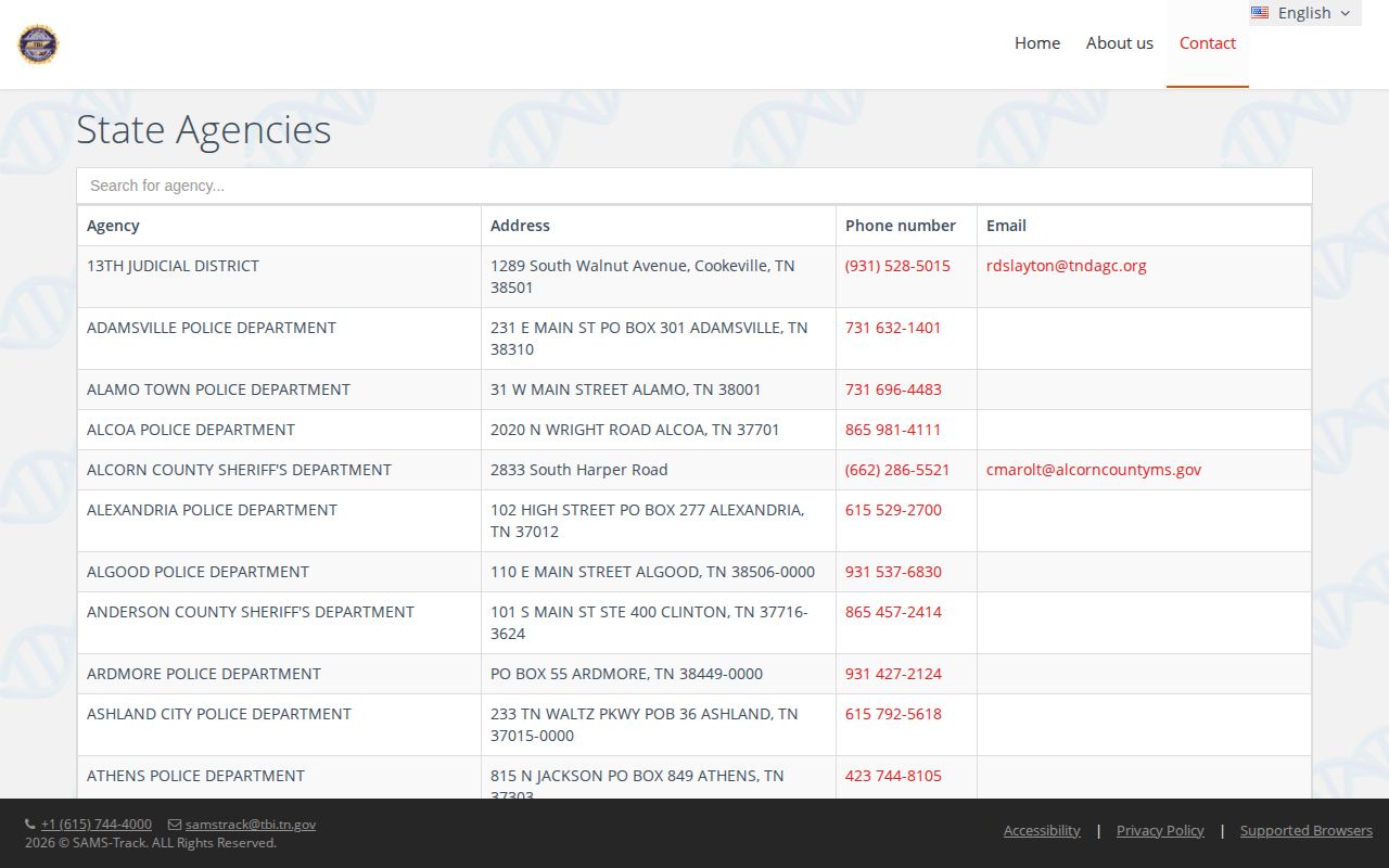 Official TBI contact listing for Puryear recent arrest records