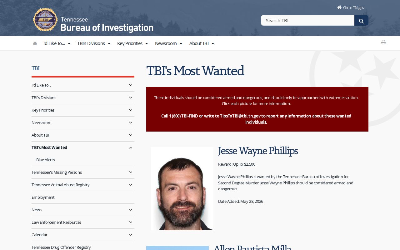 Tennessee statewide wanted list for Henry County warrant context