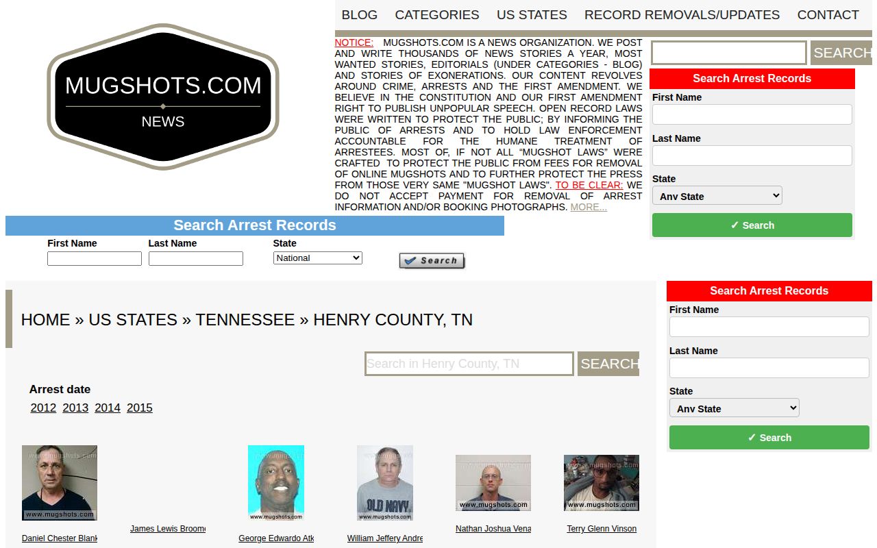 Unofficial older Henry County arrest page used only as a staleness example